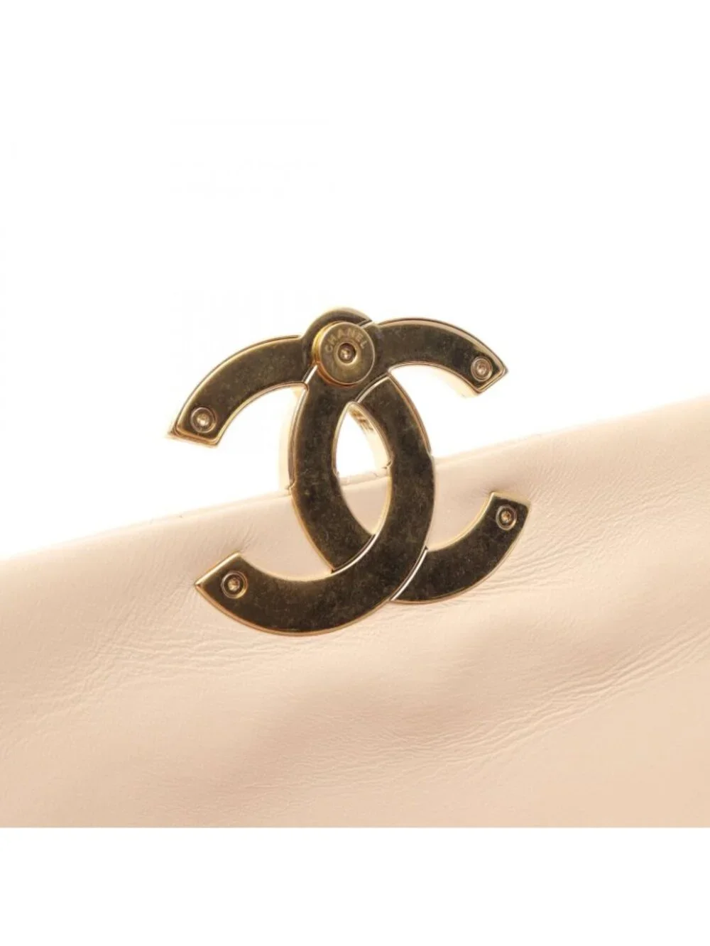 Chanel Shoulder Bag Quilted Beige Leather CC Logo Chain